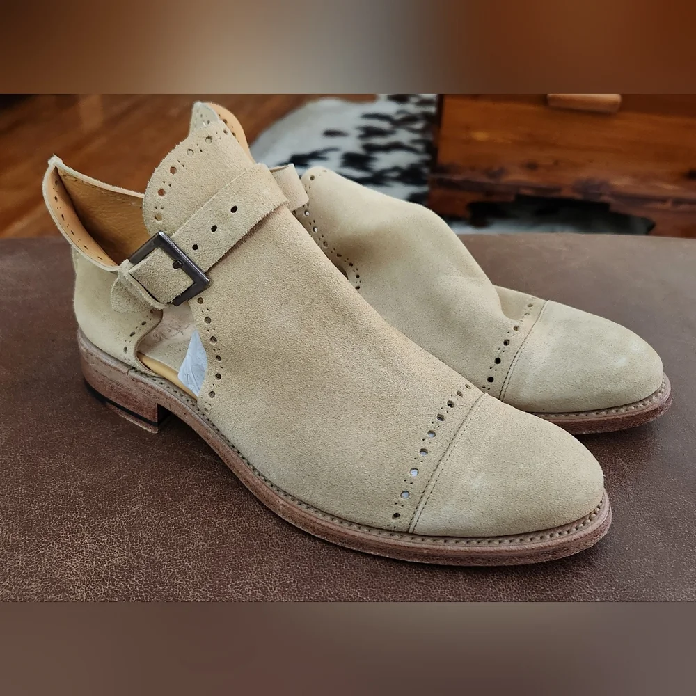 The Office of Angela Scott, Mr Ed Cutout Suede Booties, Beige, Womens, 7.5 37.5 - Picture 3 of 6